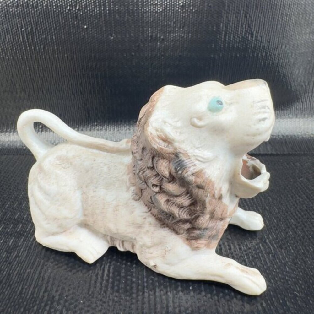 Antique Ceramic Lion Ashtray Creamer Porcelain‎ Figurine Decor Blue Eyes VTG